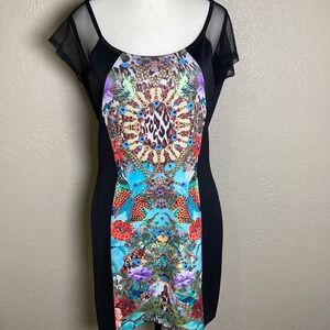 Atelier Provocateur Bohochic Women's Large Graphic Rhinestone Mesh Bodycon Dress